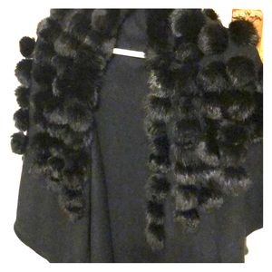 Black seater/shawl with real fur around collar.